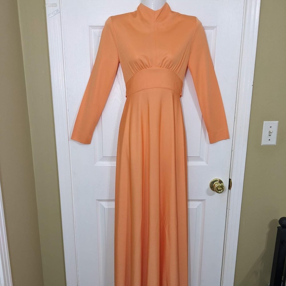 Tefft's Vintage Orange 1960s Empire Waist Garden Party Maxi Dress - size XXS*